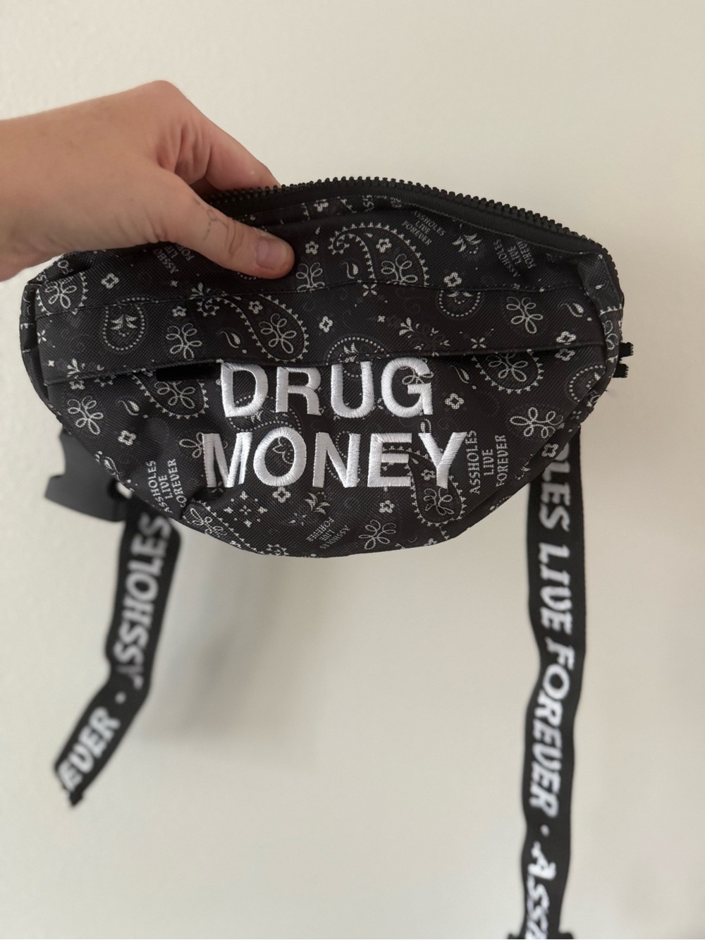 Black Paisley 'DRUG MONEY' Fanny Pack by ALF